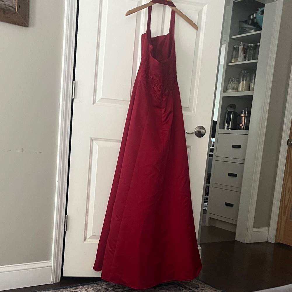 Michaelangelo Red Beaded embroidered halter full length gown prom, bridesmaid - Picture 6 of 12